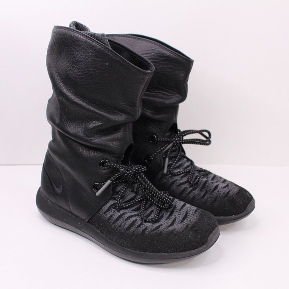 Nike Shoes - Nike Womens Roshe 2 Hi Flyknit Slouch Leather Boots Size 7 All Black Gray 861708